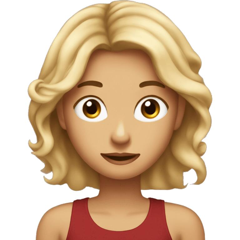 This emoji: 🤷🏼‍♀️ (make the girls hair light brown and wavy, give her some eyelashes, and make her wear a dark red tank top) emoji