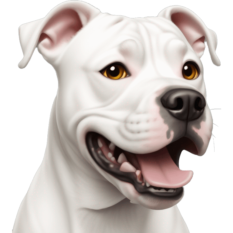 Full white Staffordshire Bull Terrier in shock emoji