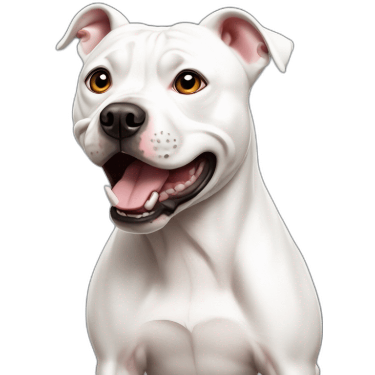 White Staffordshire Bull Terrier being in terrible shock because he learned a shocking truth emoji