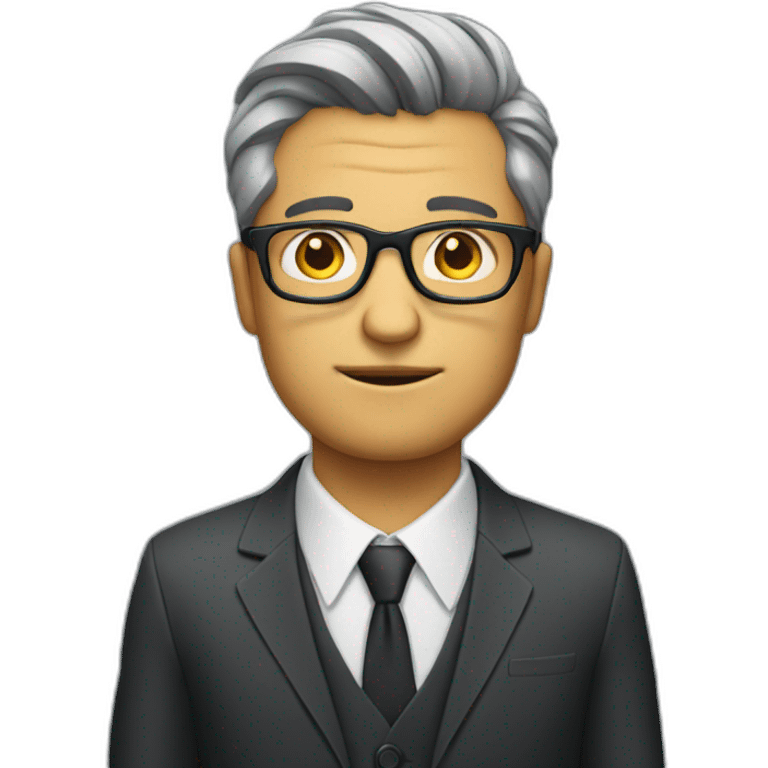 man with glasses and a bad haircut trying to distract from it by wearing a suit emoji