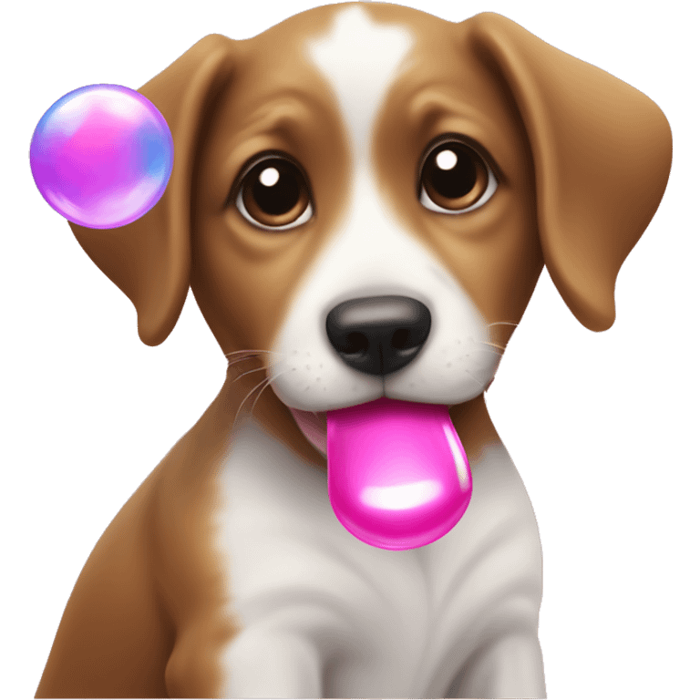 Cute puppy blowing a bubble of gum emoji