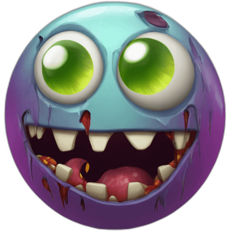 3d sphere with a cartoon Zombie skin texture with big feminine eyes emoji