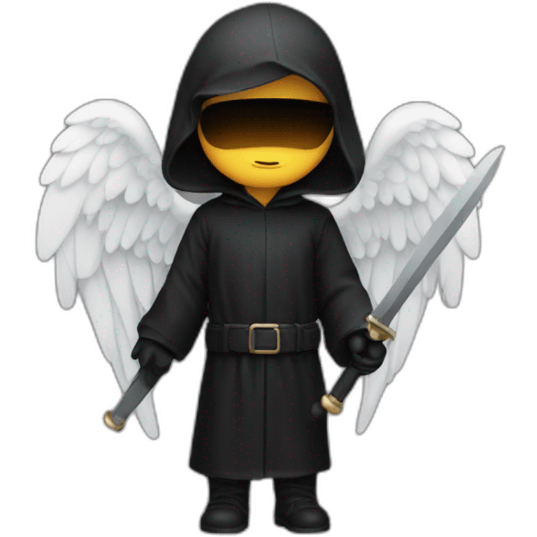 angel in black clothes with hidden face and holding asword emoji