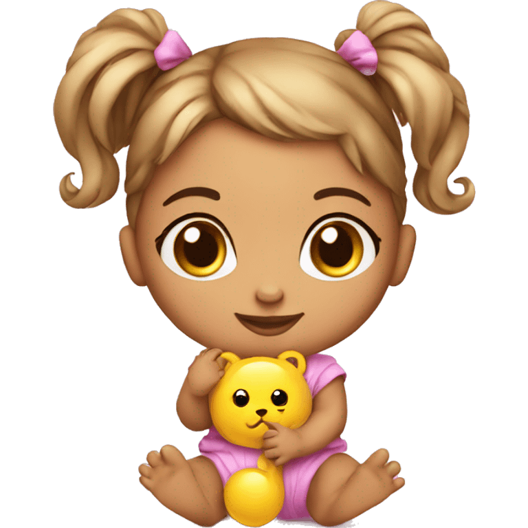 Cute baby girl with toy emoji