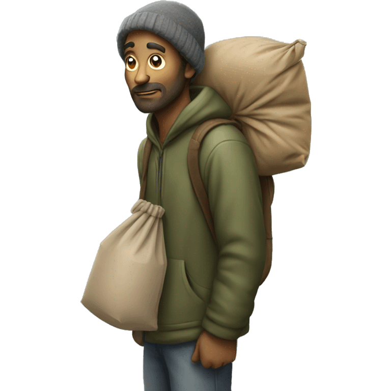 homeless man with bag on stick over shoulder emoji