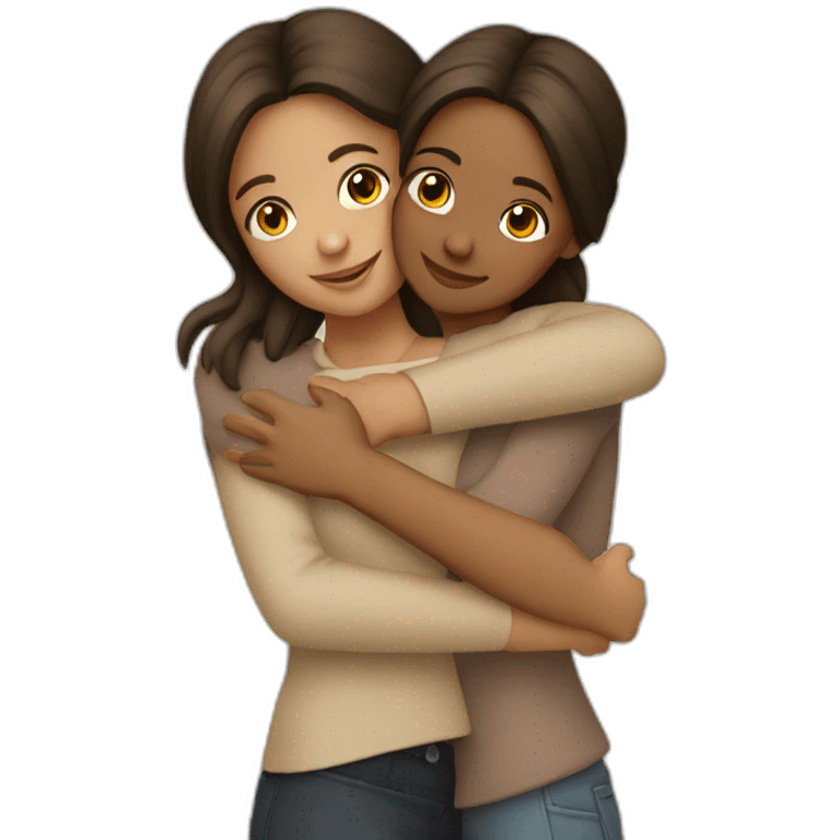 Two girls hugging each other fair skintone emoji