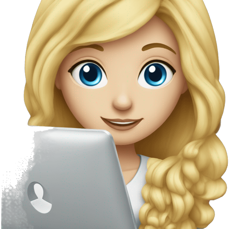 blong girl with blue eyes working at laptop with proftero logo emoji