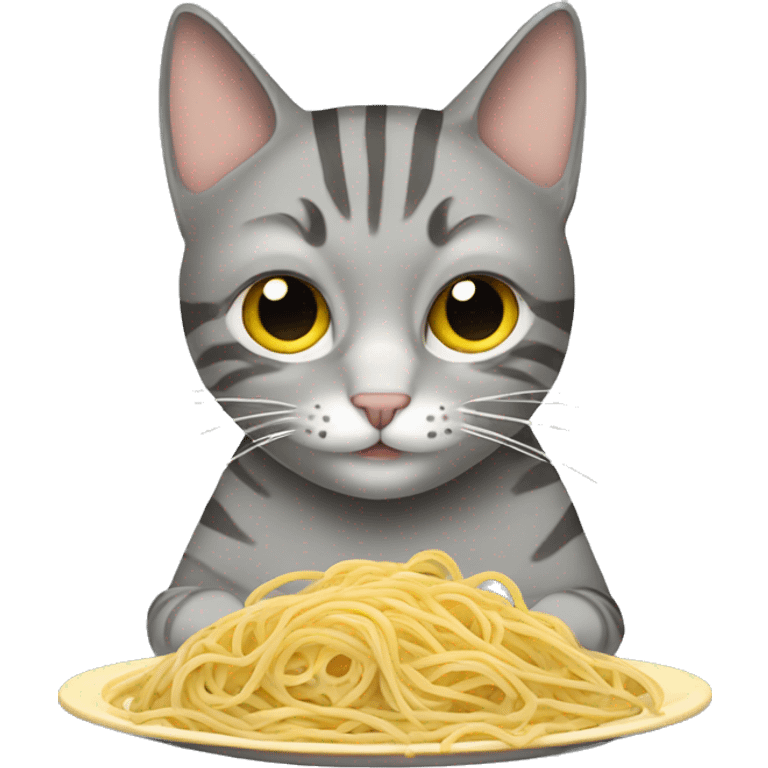 grey tabby cat eating spaghetti  emoji