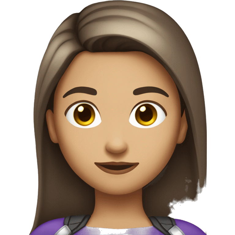 superhero, girl, bangs, straight long brown hair, pony tail, brown eyes, hispanic emoji