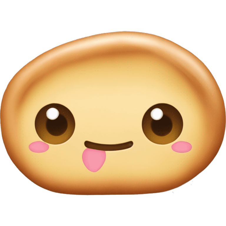 Pan de bono redondo con cara kawaii: ojos grandes, mejillas rosadas y sonrisa alegre. emoji