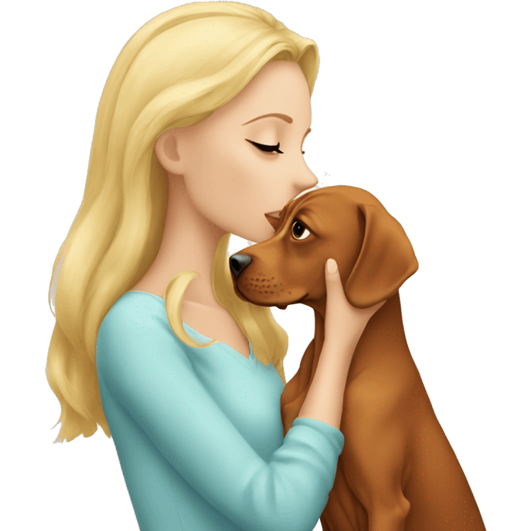 Pretty blonde girl kissing vizsla  emoji