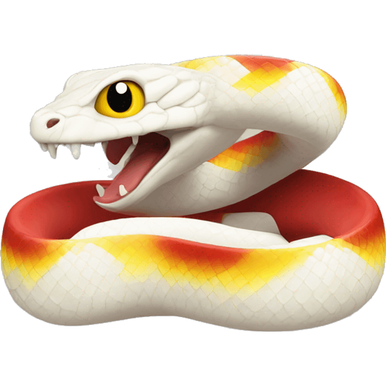 white snake with yellow strip along either side with red eyea emoji