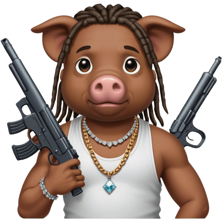 african-american race pig with dreads looking gangster with gun and tank top, with diamond blinging chain emoji