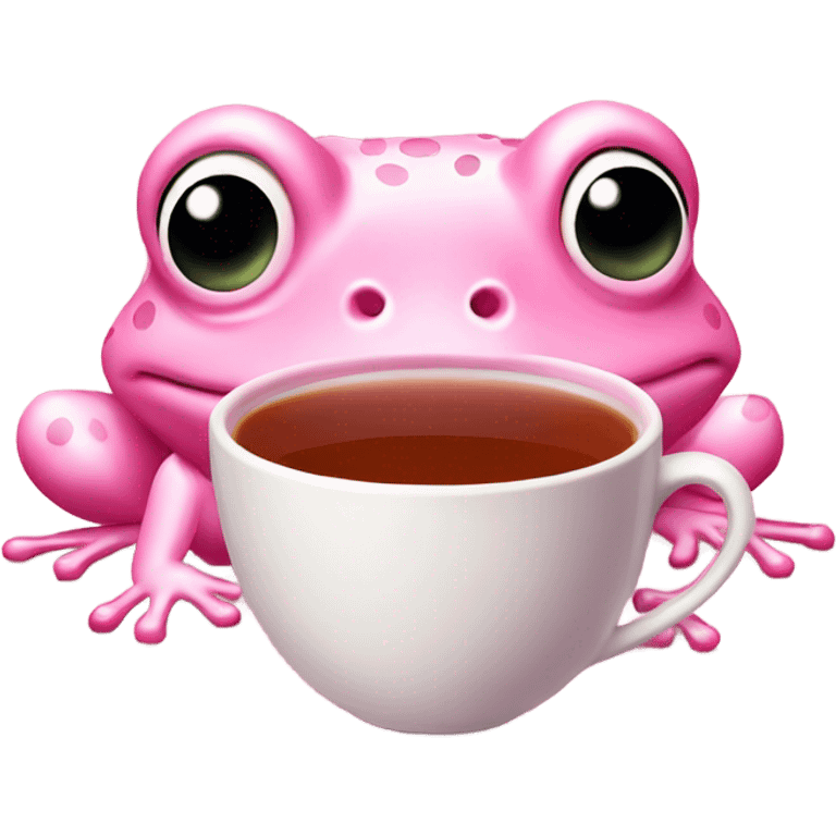 Light pink frog sipping on hot tea pink  emoji