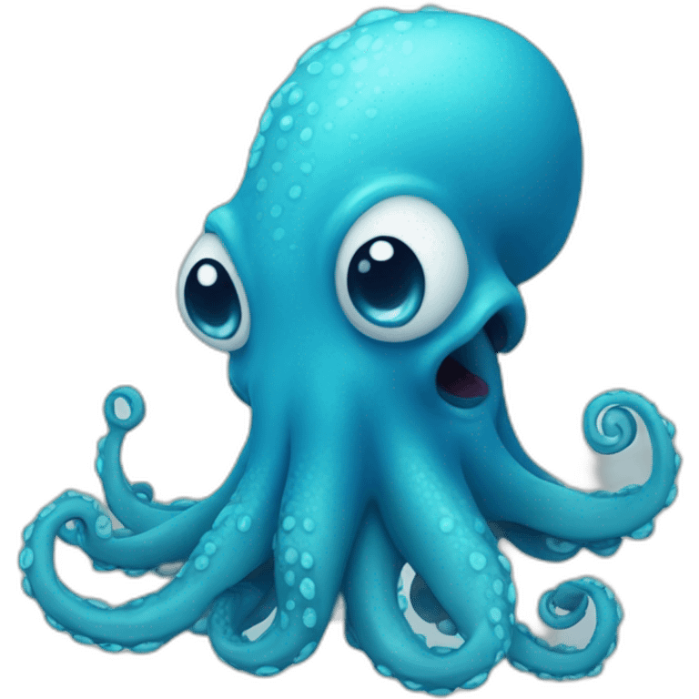 cute blue kraken with adorable face  loving emoji