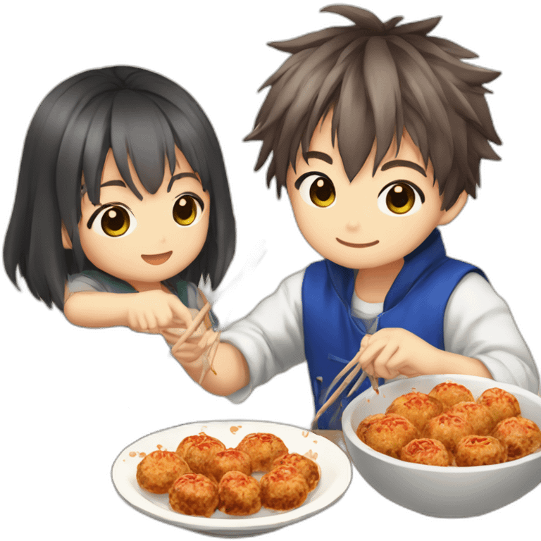 Ziyan and Takumi making takoyaki emoji