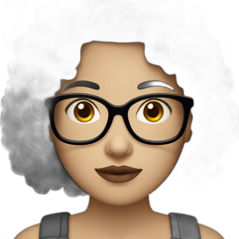 white-skinned woman with short black curly hair and big white glasses emoji