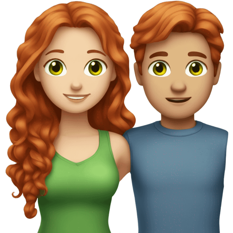 Girlfriend: Red hair and green eyes and Boyfriend: brown hair and blue eyes emoji