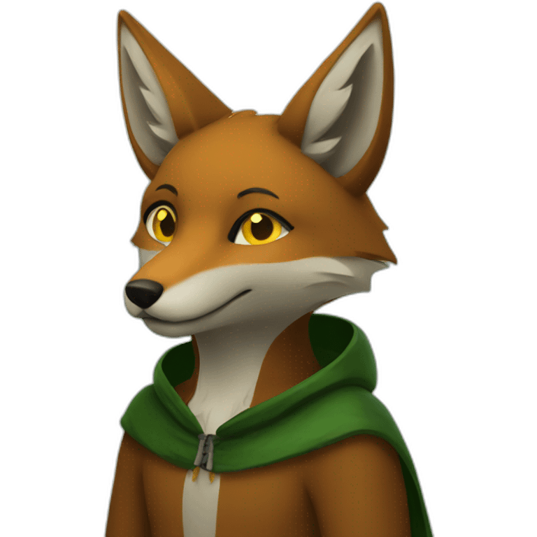 brown fox with yellow eyes and a dark green hood emoji