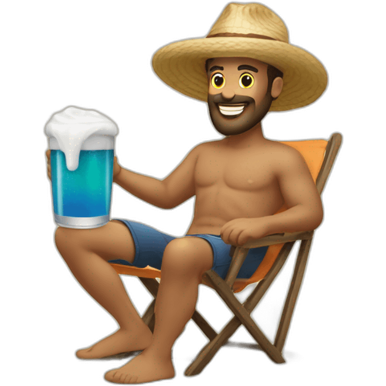 Hombre en la playa con una cerveza  emoji