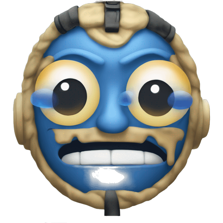 A sentinent Blue phone with Dot eyes and a Mouth emoji