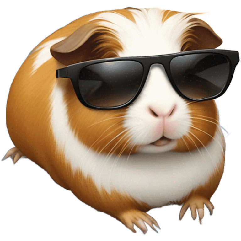 Guinea pig wearing sunglasses lounging on a towel at the beach  emoji