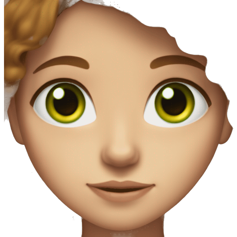 girl with brown hair, green eyes, freckles and is pretty emoji