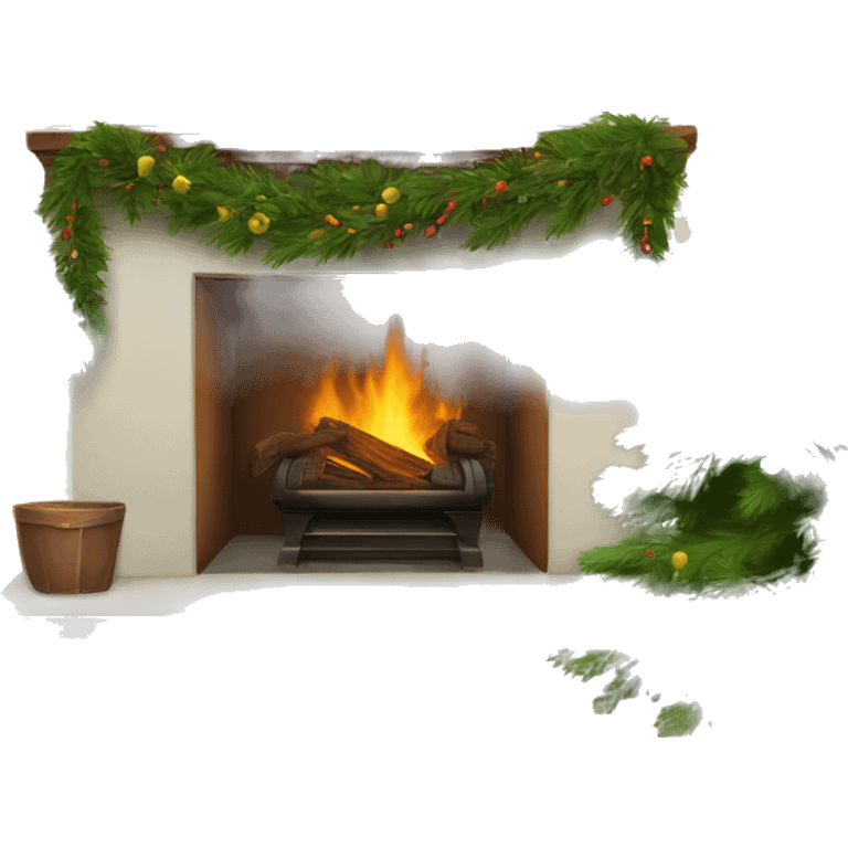 Brown fireplace with Norfolk pine garland emoji