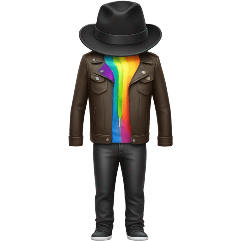 A fork wearing a leather jacket and fedora with rainbow pajama pants emoji