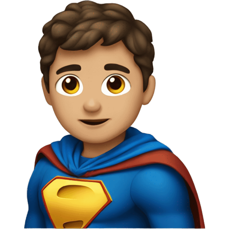 superhero, child, boy, short brown hair, brown eyes, Hispanic, cape, gold, blue emoji