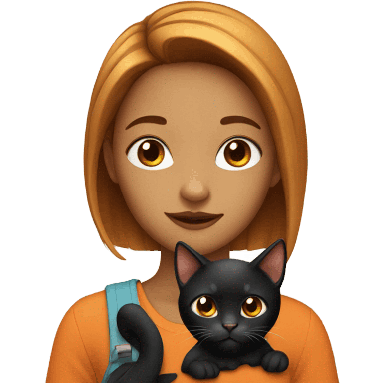 Ugly girl holding a black and orange cat emoji