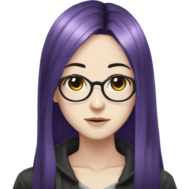 split purple and black hair with pale skin who wears glasses anime girl emoji