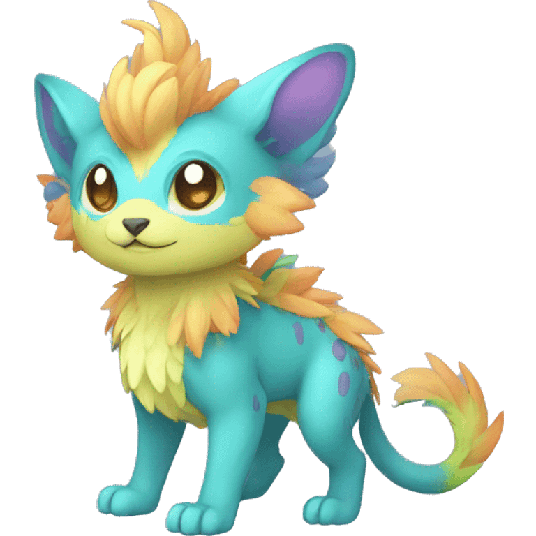 Cute cool colorful fantasy animal hybrid Fakemon full body emoji