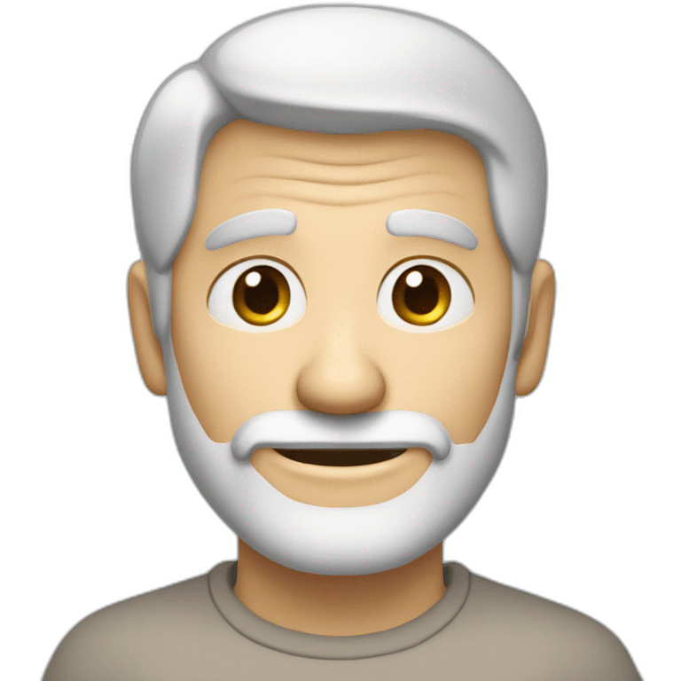 old whit guy with angulous face, 3 days beard, blue eyes, short hair, smily face emoji