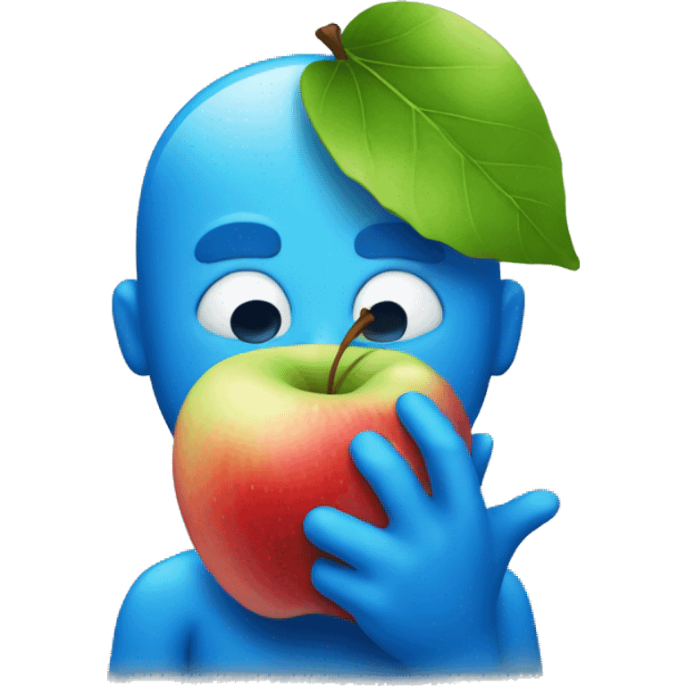 silly blue man holding apple emoji