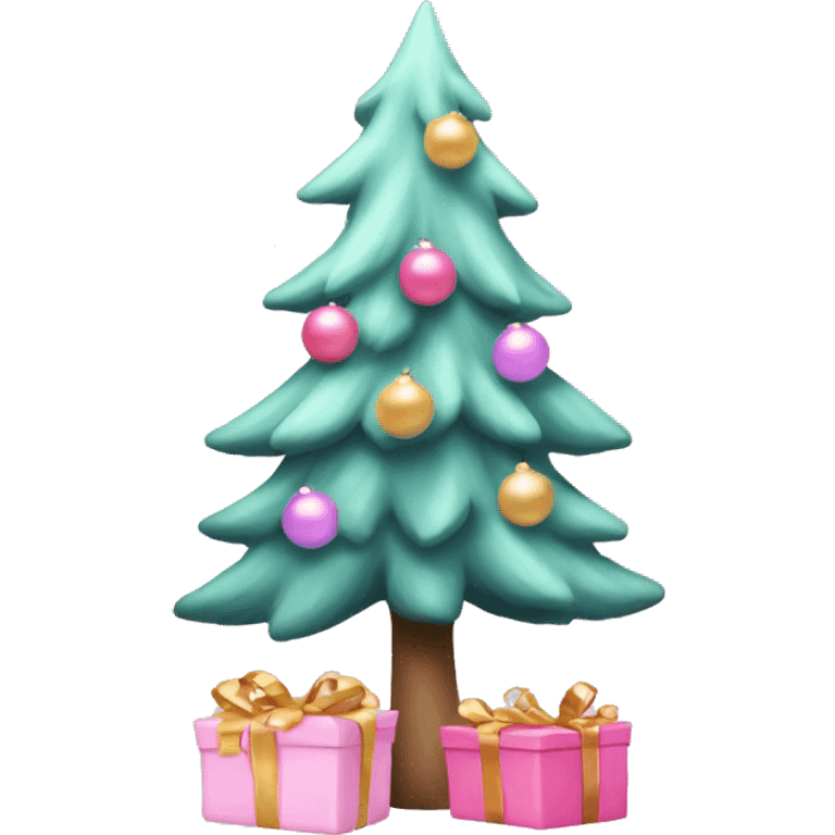 pastel pink spruce tree with presents under it emoji