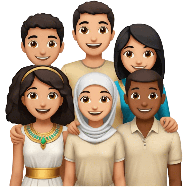 5 bestfriends, 1 south Asian girl, 1 Egyptian boy, 1 iranian girl, 1 moroccan boy , 1 black boy emoji