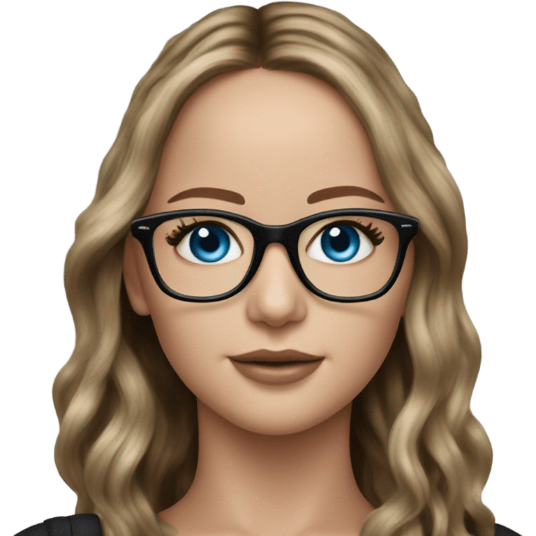 Hyper Realistic Photo of Brunette Jennifer Lawrence wearing black glasses and blue eyes  on a laptop  emoji