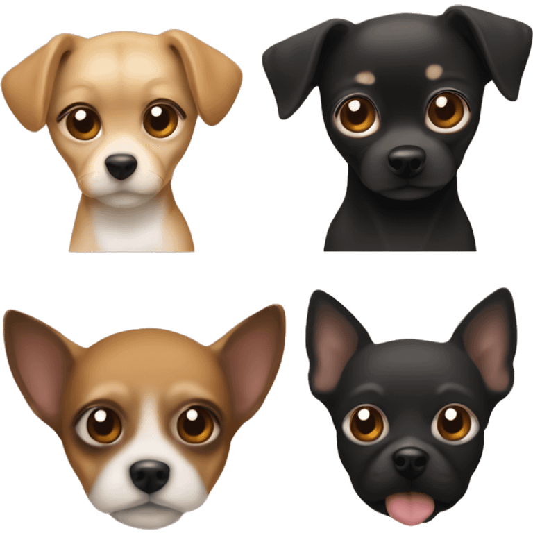 Rubia de ojos marrones con el pelo rizado abrazando a un perro negro labrador y un chihuahua marron emoji