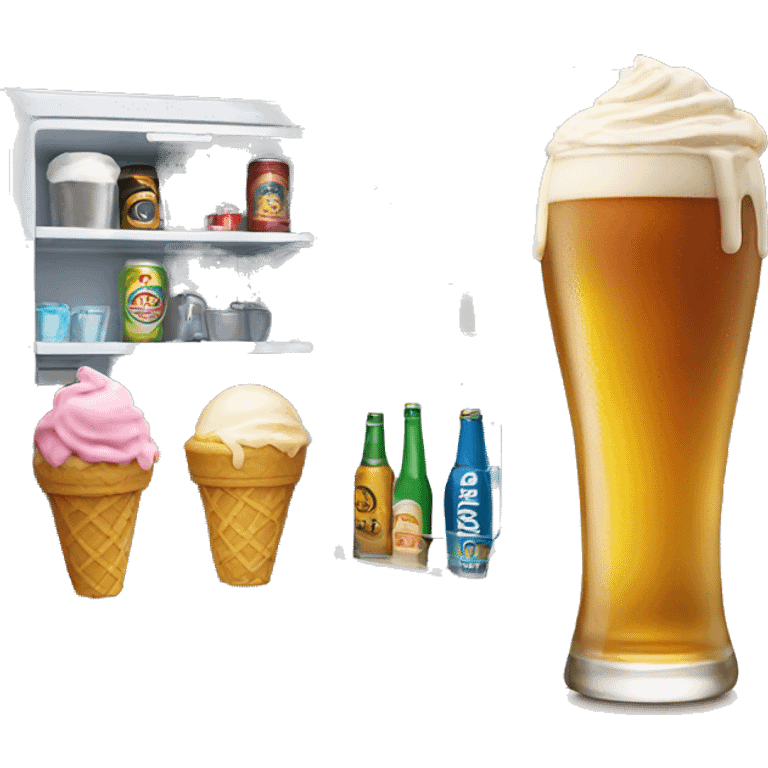 minifridge with beer and ice cream emoji