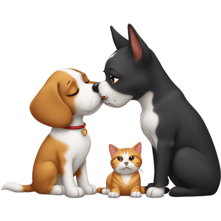 Dog kissing a cat emoji