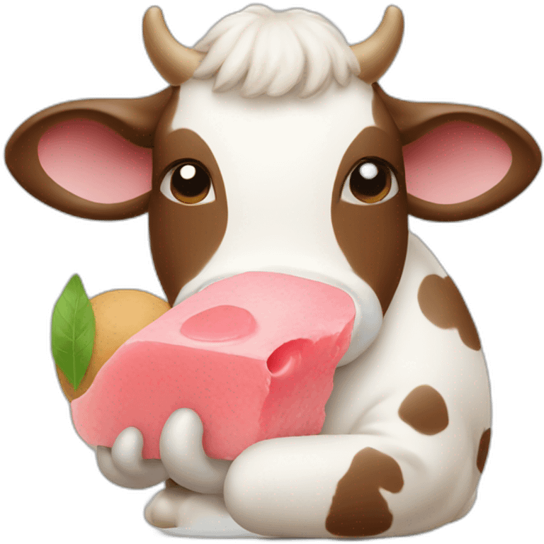 a cow eating mochi emoji