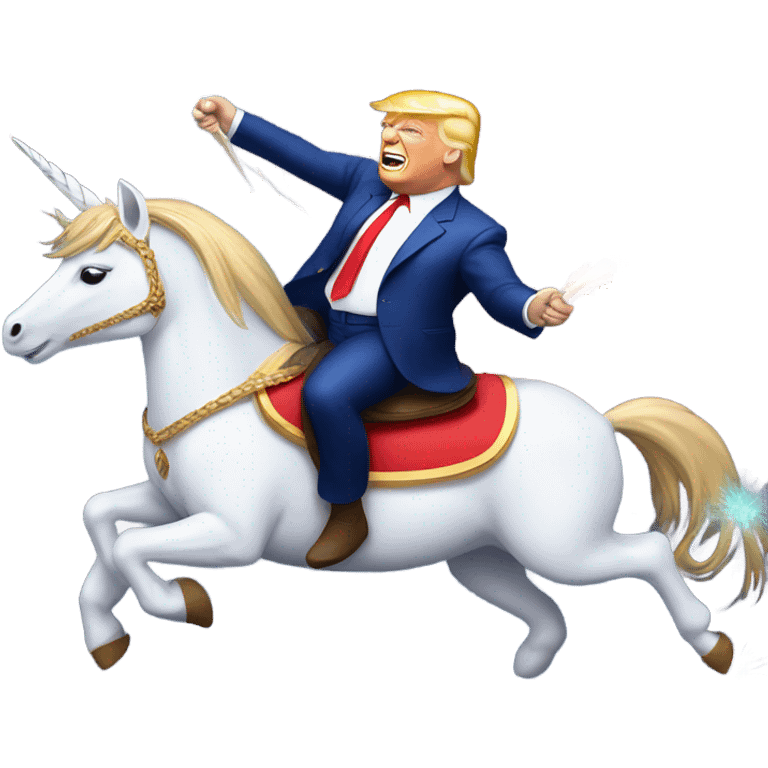 Donald trump riding a unicorn with red white and blue fireworks behind him emoji