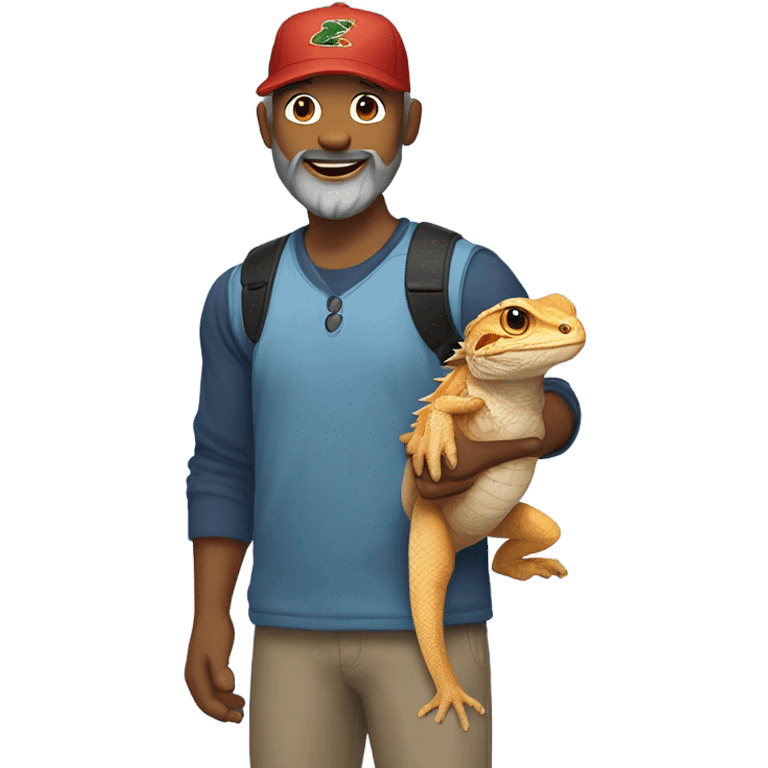 legless guy with baseball hat older grey short stubble beard with a bearded dragon pet emoji