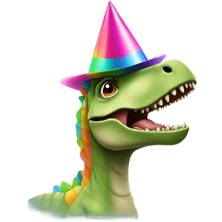 Dinosaur with a party hat emoji