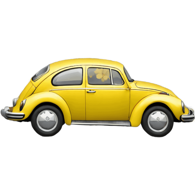  yellow Volkswagen Beetle with flower decals emoji