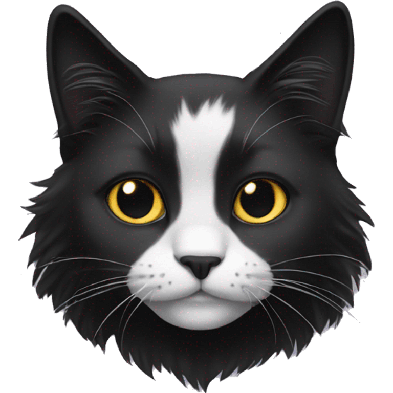 Black long haired cat with muzzle half black half white emoji