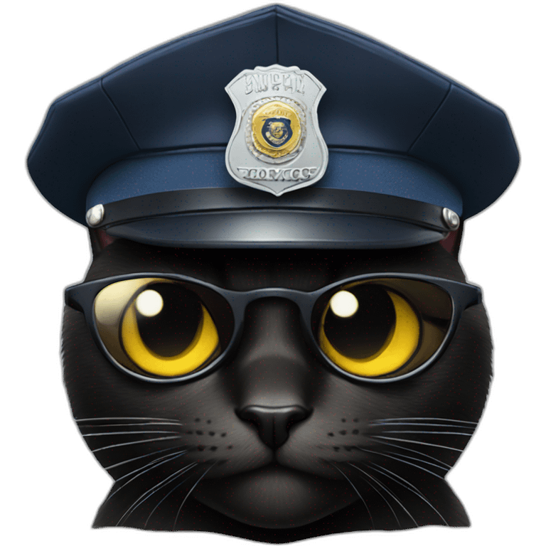 a black cat with sunglasses and a police cap emoji