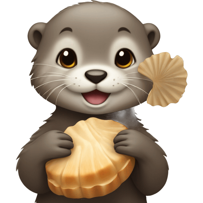 Cute Otter holding ten scallops emoji