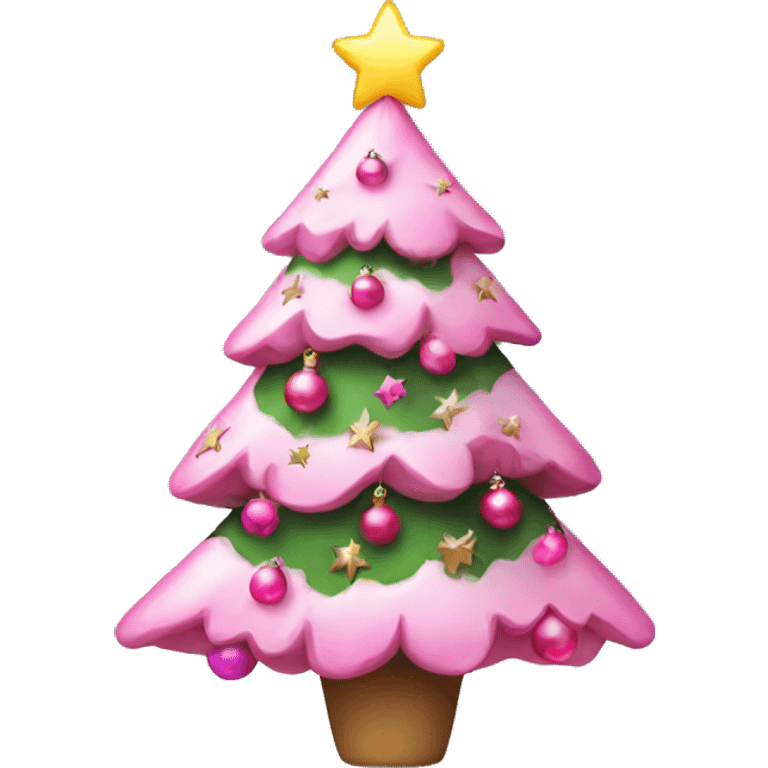 Cute Christmas tree with pink decorations, chtistmas lights and star on top emoji